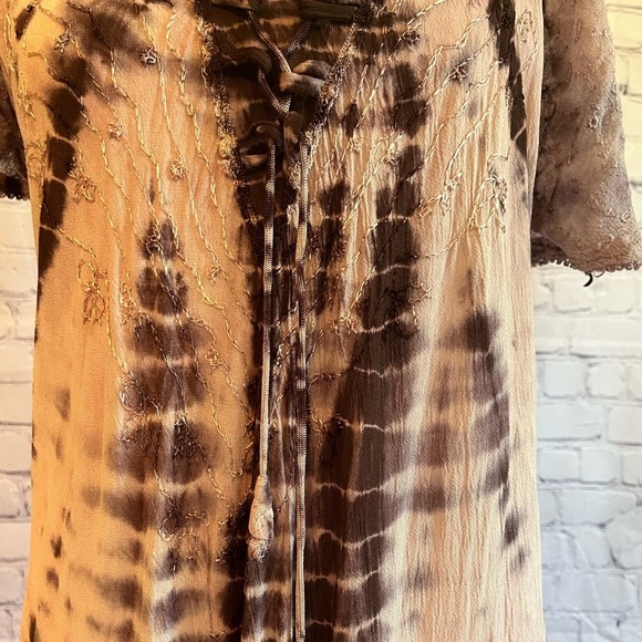 Boho hippie tie dye flowy feminine dress oversized crocheted bottom free size - Picture 9 of 16